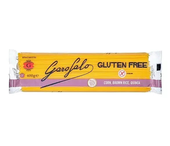 Garofalo gluten free spaghetti package with corn, brown rice, and quinoa, 400g pasta