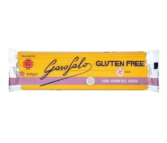 Garofalo gluten free spaghetti package with corn, brown rice, and quinoa, 400g pasta