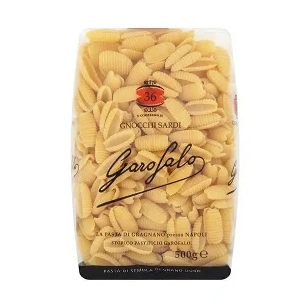 500g package of Garofalo Gnocchi Sardi pasta made from semolina, shaped with ridges