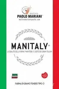 Premium Italian pizza flour package by Molino Paolo Mariani with Italian flag colors and wheat design