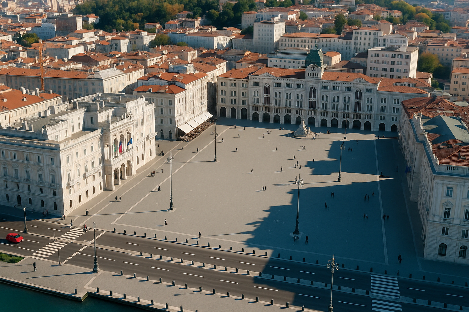 Aerial view of Trieste's Piazza Unità d'Italia based on reference photo
