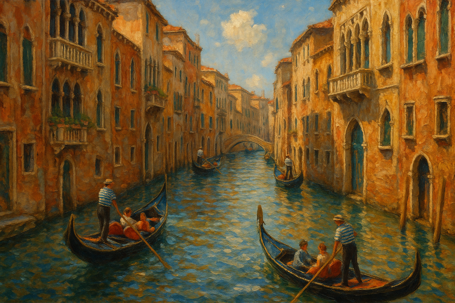 Venice canals as an oil painting with brushstrokes and artistic texture