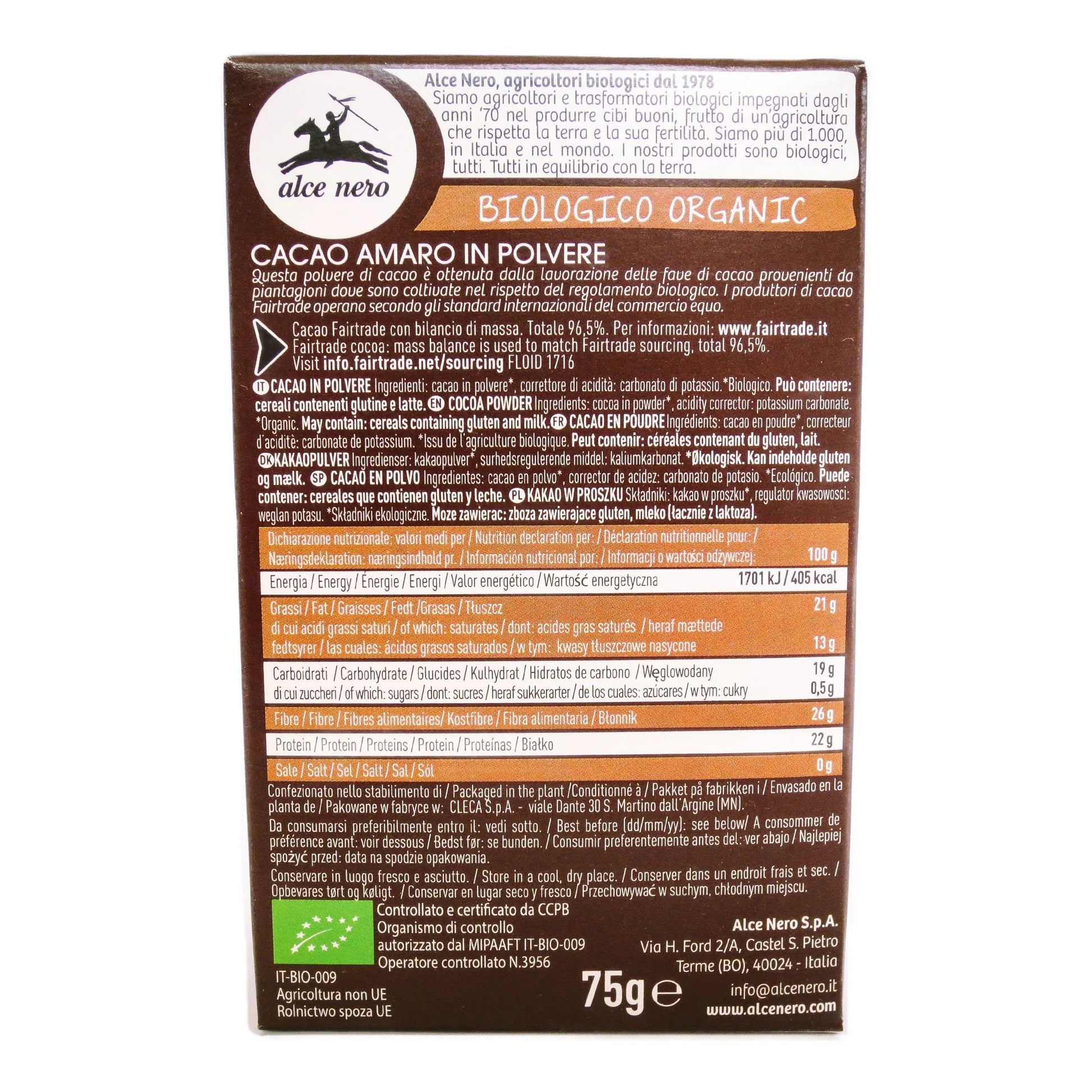 Alce Nero Organic Cocoa Powder 75g Fifo Store