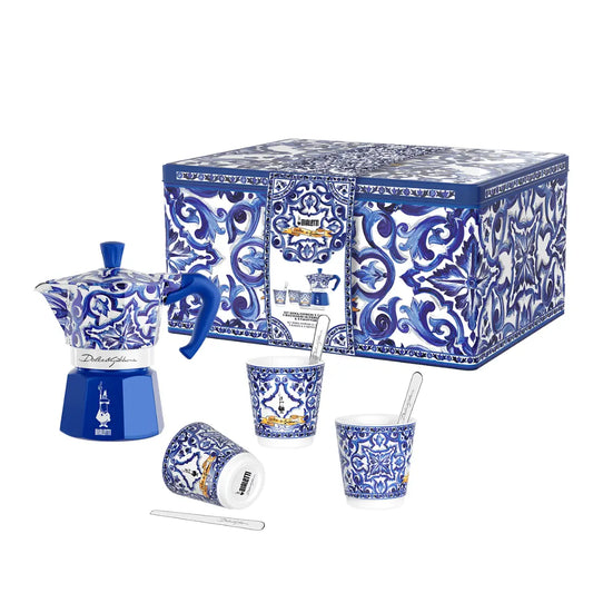 Bialetti X Dolce&Gabbana Blue Mediterranean Gift Set (3 cup Moka and Stirrer set) Brew Italia Bialetti Hardware
