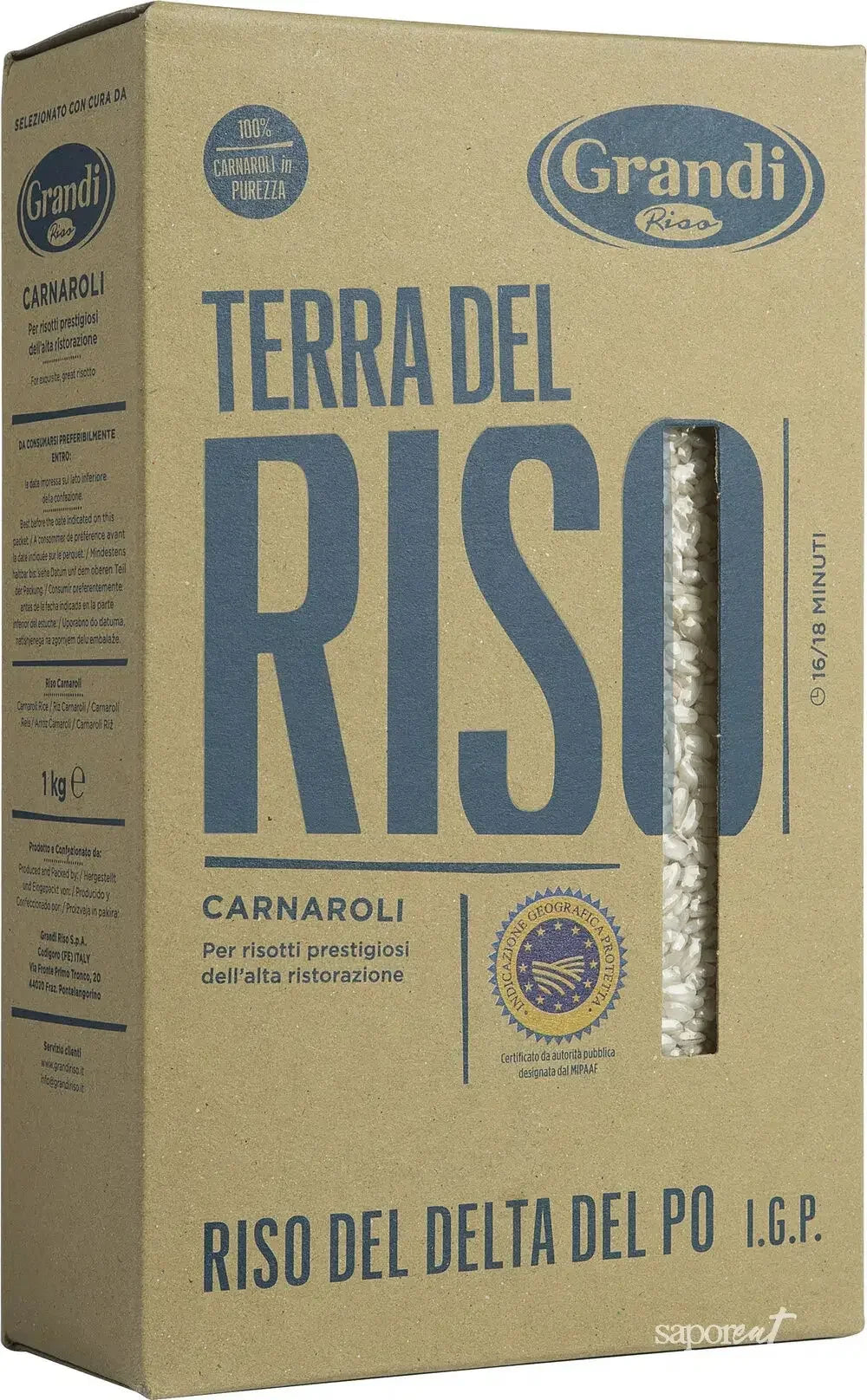 Grandi Riso Carnaroli rice box 1kg, Terra Del Riso, Italian risotto rice from Po Delta
