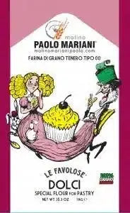 Package of Paolo Mariani Molino Tipo 00 soft wheat flour for pastry with cartoon cupcake and characters