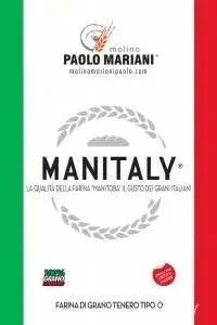 Premium Italian pizza flour package by Molino Paolo Mariani with Italian flag colors and wheat design
