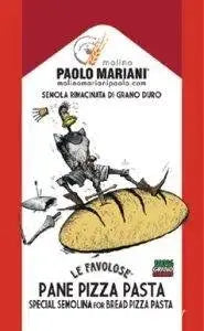 Paolo Mariani premium Italian semolina flour packaging with bread, pizza, pasta illustration