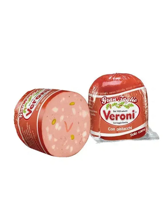 Veroni Gran Taglio pistachio mortadella cured meat with sliced and whole packaging